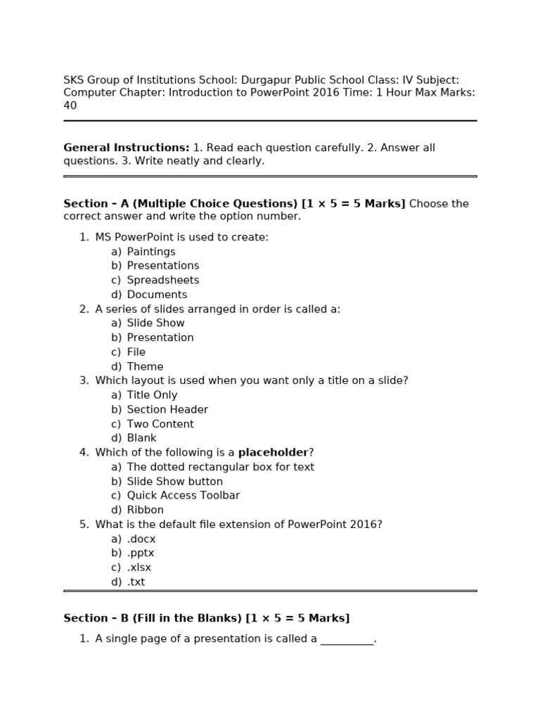 Class4 Computer QP | PDF