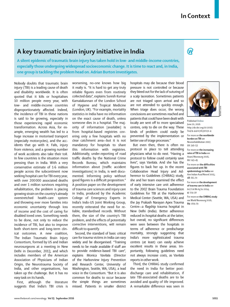 A Key Traumatic Brain Injury Initiative in India 2 | PDF | Traumatic ...