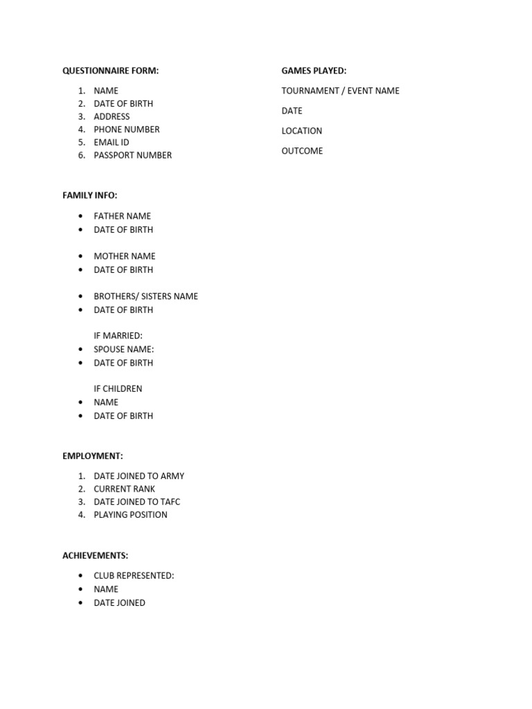 Comprehensive Personal Information Questionnaire | PDF