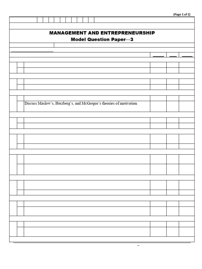 Management and Entrepreneurship Model Paper | PDF | Entrepreneurship ...