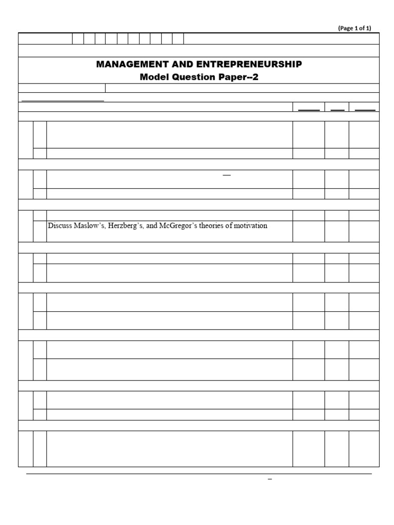 Management and Entrepreneurship Model Paper | PDF | Entrepreneurship ...