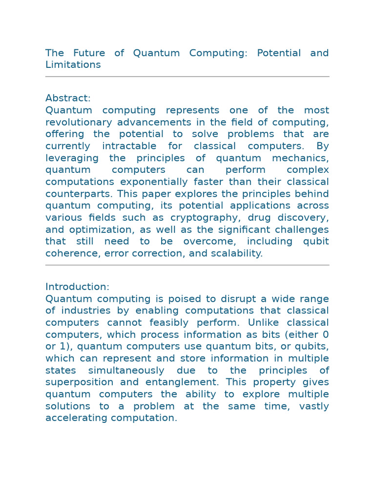 The Future of Quantum Computing: Potential and Limitations | PDF ...