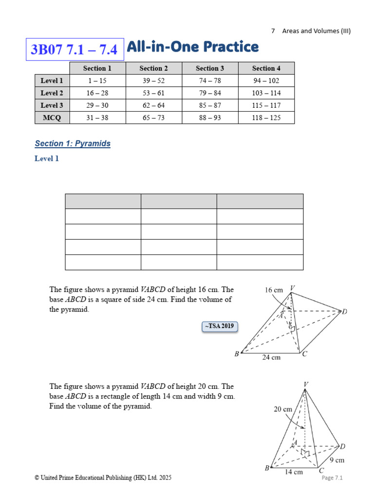 Pyramid Volume and Surface Area Exercises | PDF | Sphere | Area