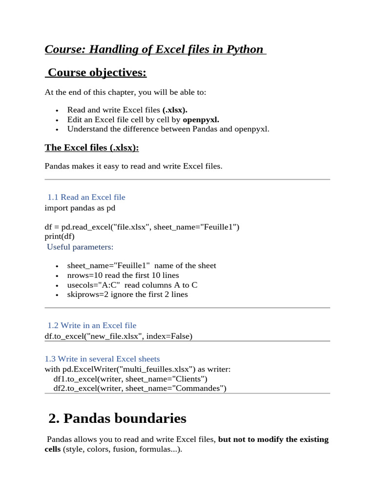 Excel File Handling in Python | PDF | Microsoft Excel | Software ...