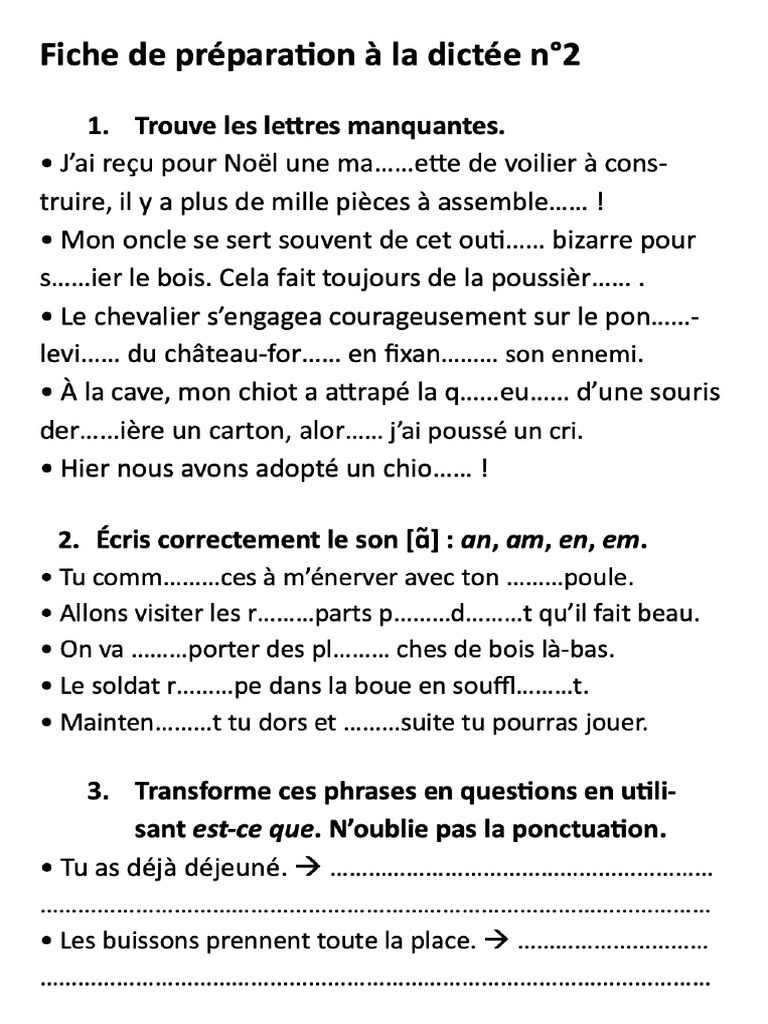Fiche Dictée N°2 | PDF