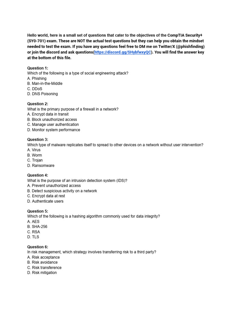 CompTIA Security+ Exam Practice Questions | PDF | Security | Computer ...