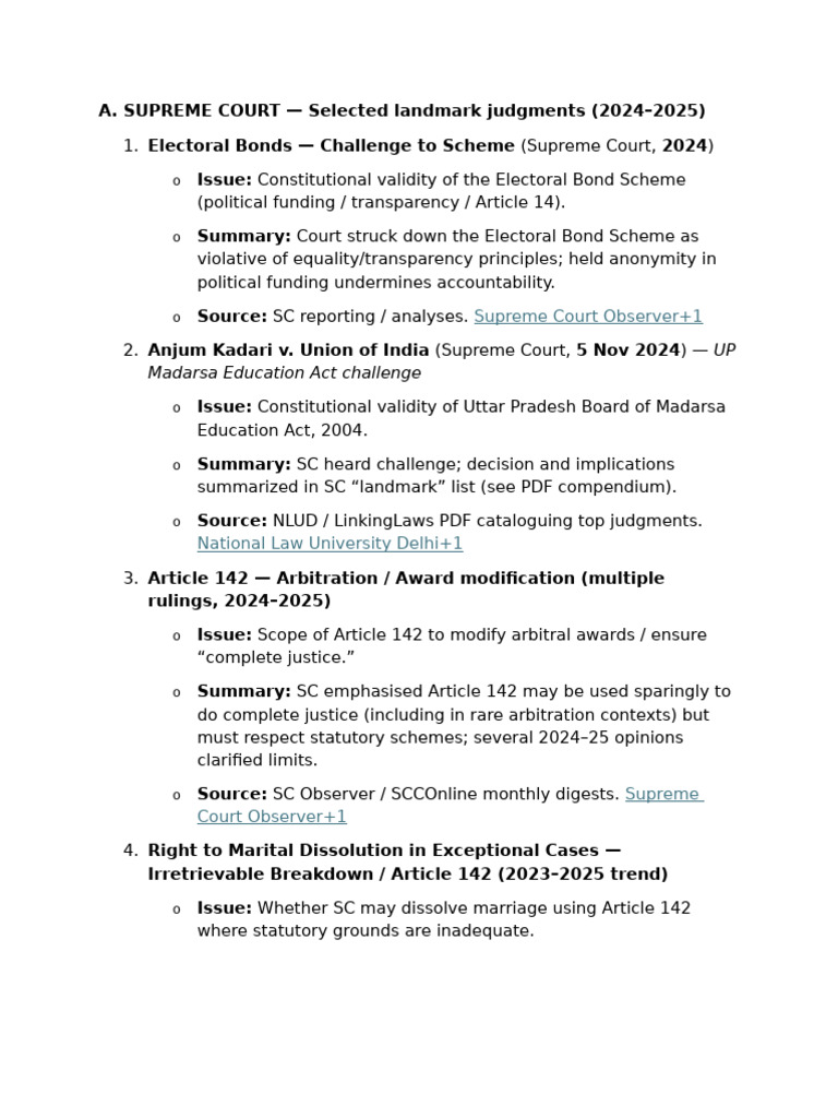 Landmark Supreme Court Judgments 2024-2025 | PDF | Supreme Court Of The ...
