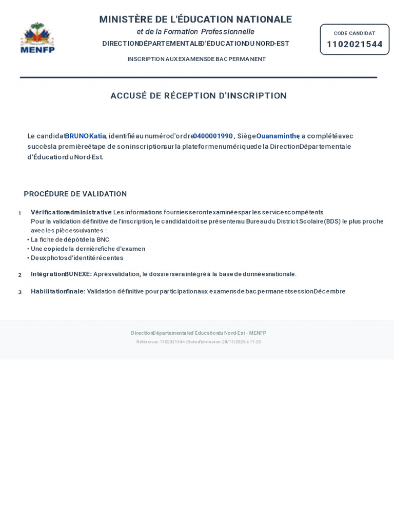 Confirmation Inscription 1102021544 | PDF