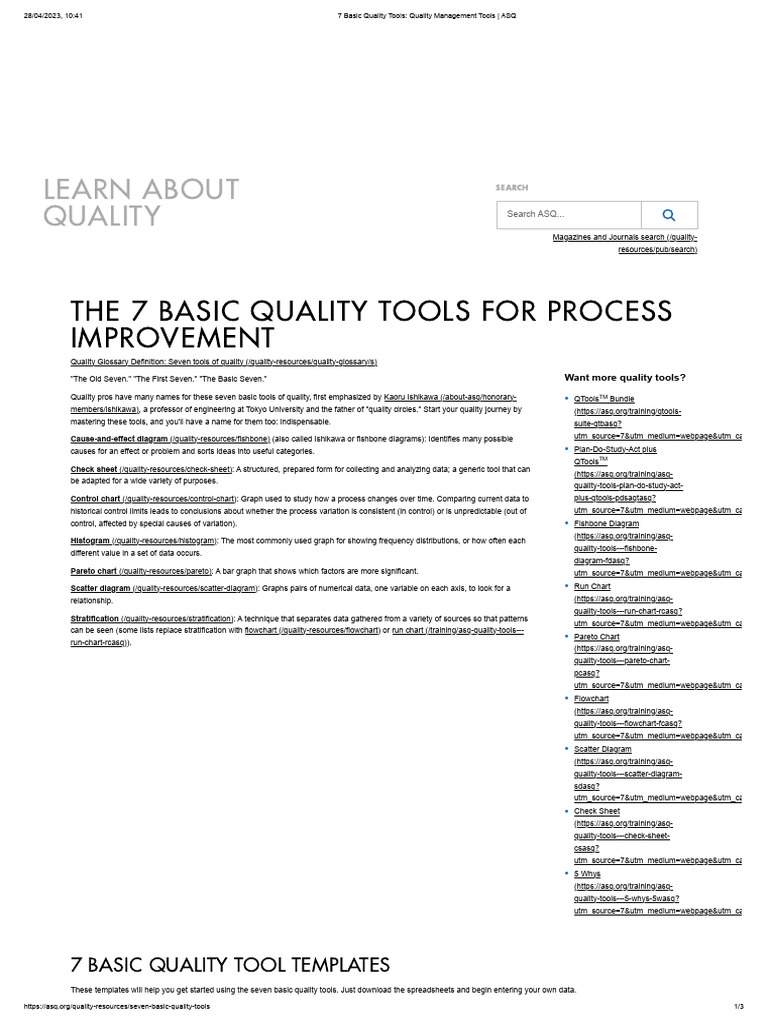 7 Essential Quality Management Tools | PDF | Microsoft Excel | Six Sigma
