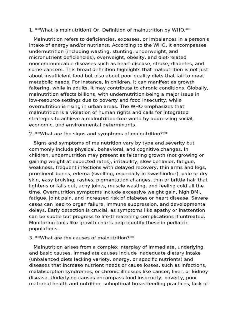 Understanding Malnutrition: Causes & Treatment | PDF | Malnutrition ...