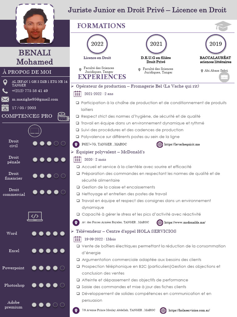 CV de Mohamed Benali - Juriste Junior | PDF
