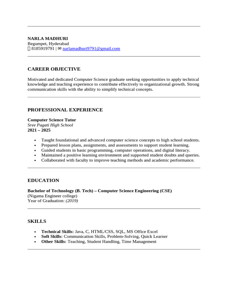Computer Science Tutor Resume | PDF