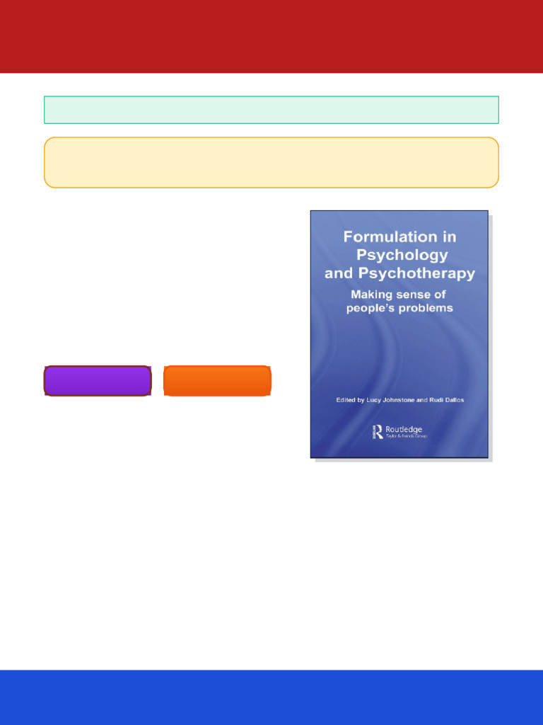 Formulation in Psychology and Psychotherapy Making Sense of People S ...