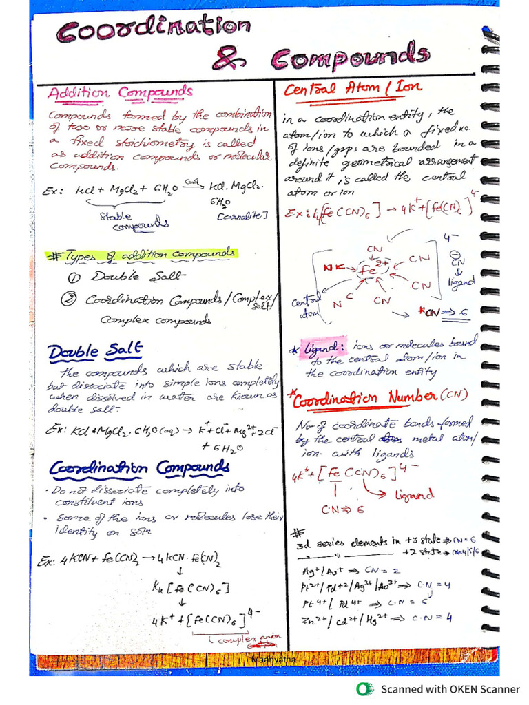 Coordination Compounds - Short Notes | PDF