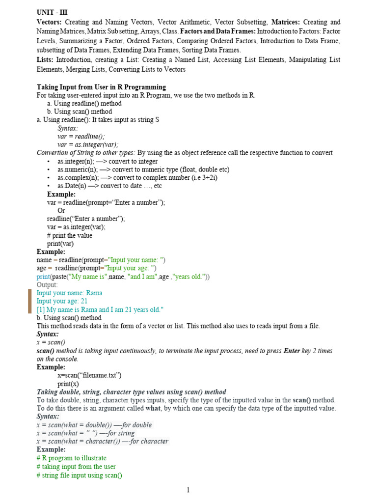 R Programming: Vectors and User Input | PDF | Matrix (Mathematics ...