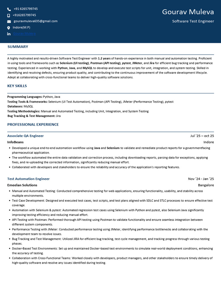 Software Test Engineer with Automation Skills | PDF | Software ...