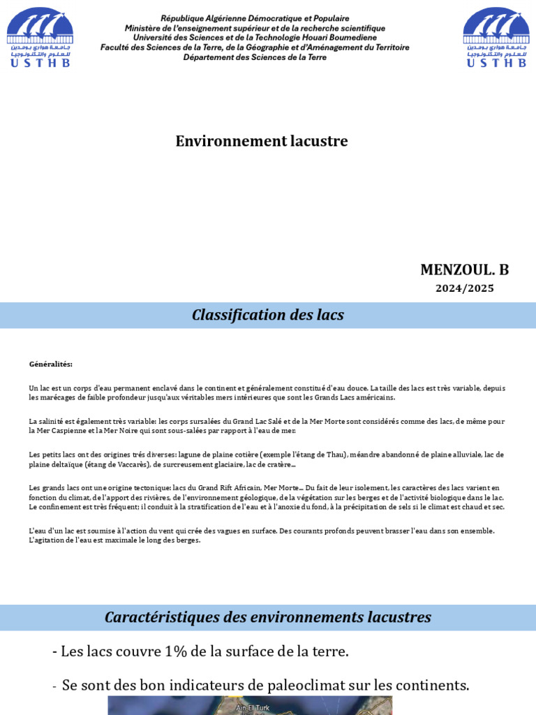 Classification et caractéristiques des lacs | PDF | Lac | Mer