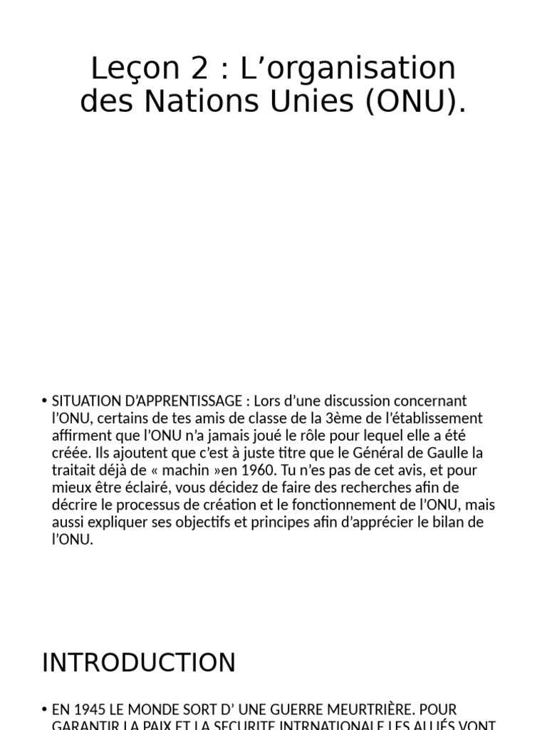 Création et fonctionnement de l'ONU | PDF | Nations unies | Relations ...
