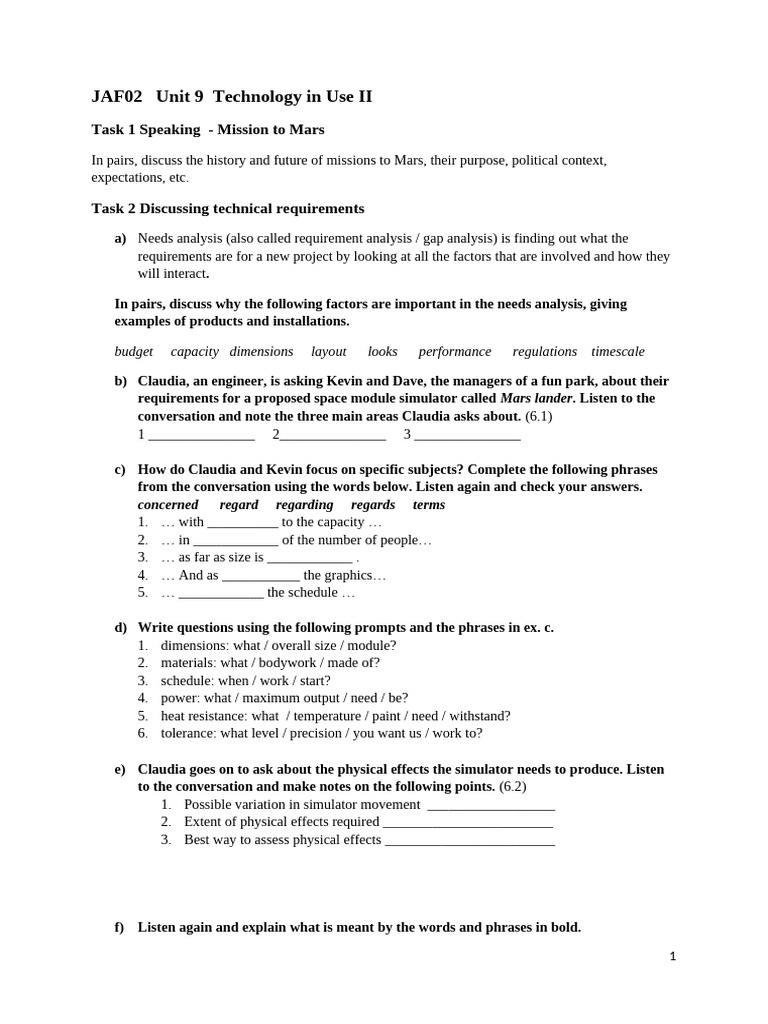 Mars Mission Needs Analysis Guide | PDF | Simulation
