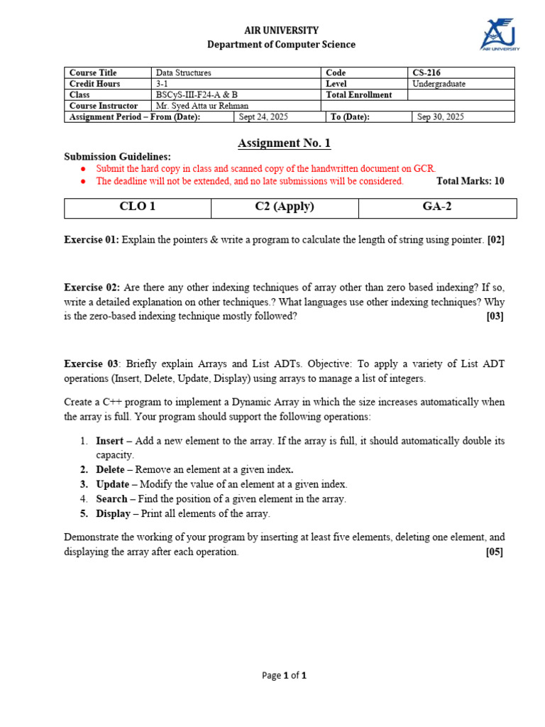 Data Structures Assignment: Pointers & Arrays | PDF
