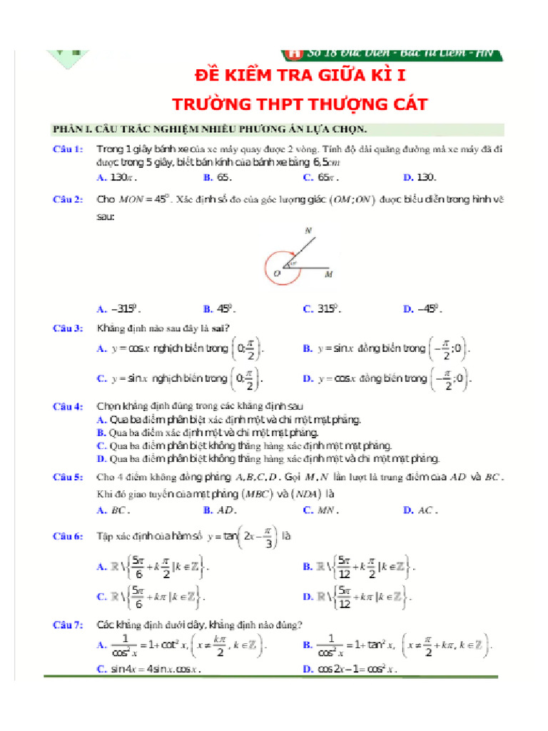 Đề Ktra Giữa Kì 1 Thượng Cát 11 | PDF
