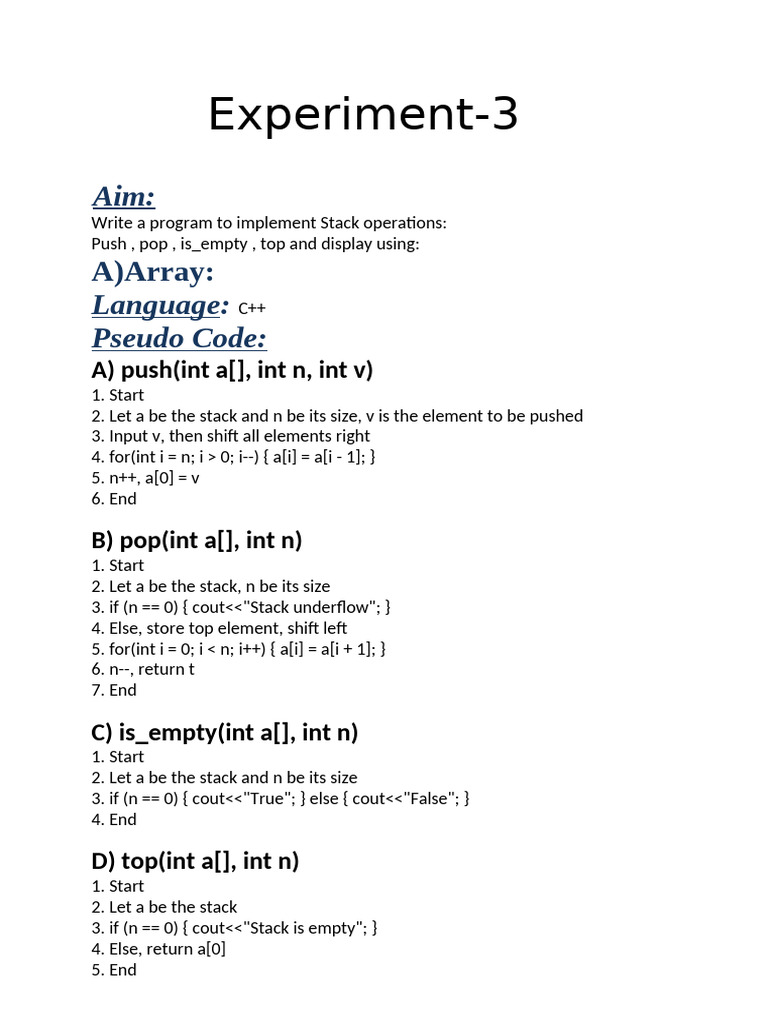 Stack Operations in C++: Array vs Linked List | PDF | Pointer (Computer ...