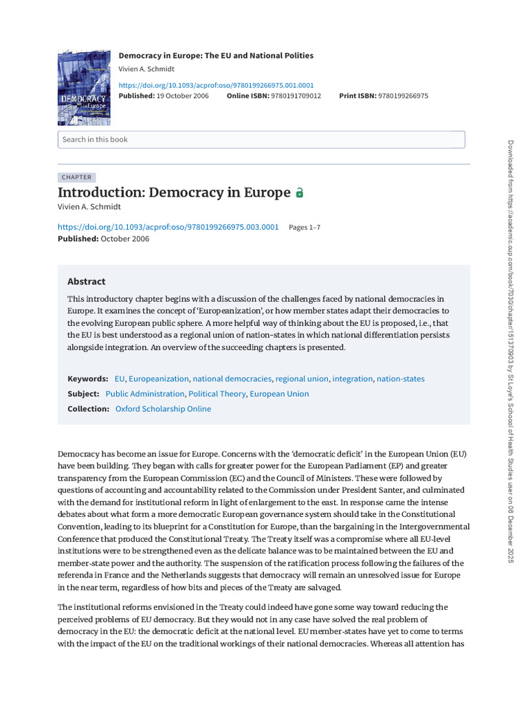 Democracy in Europe: The EU and National Polities | PDF | Governance ...