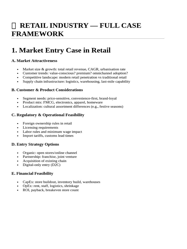Retail Industry Case Framework Guide | PDF | Retail | Pricing