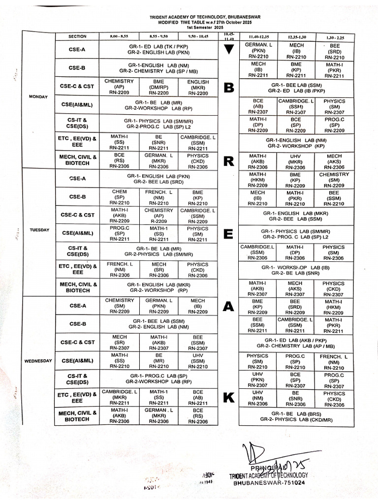Modified 1st Semester Time Table Wef 27.10.2025 | PDF
