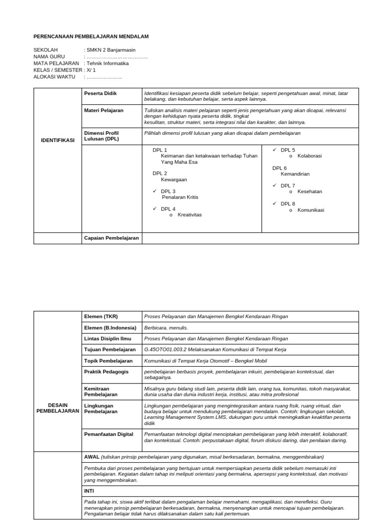 contoh rpp Kolab B Indo TKR | PDF