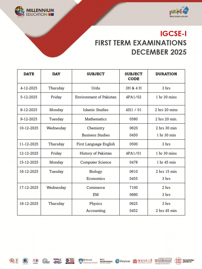 IGCSE December 2025 Exam Schedule | PDF
