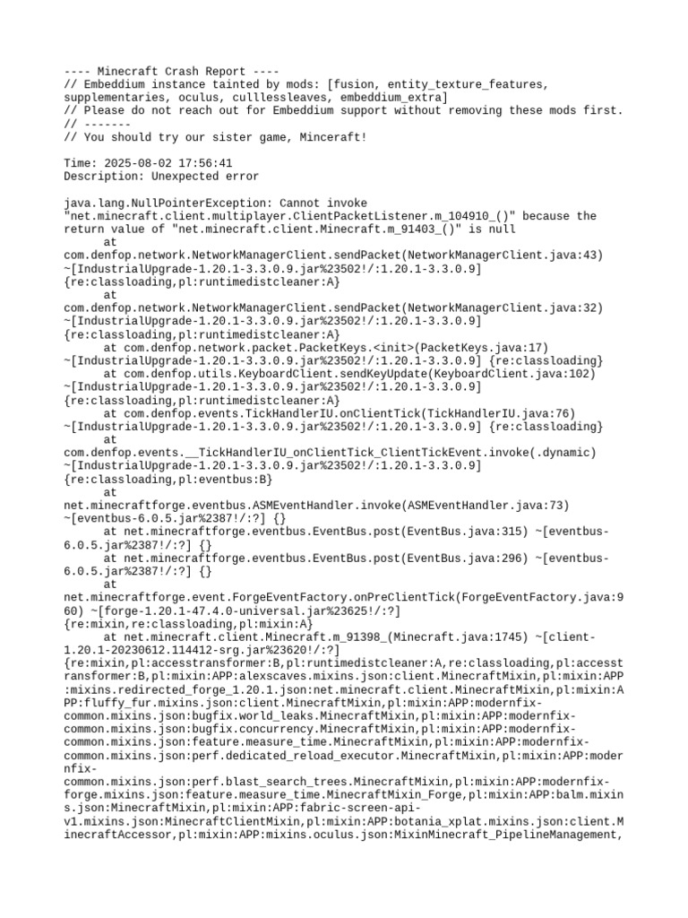 Minecraft Crash Report Analysis | PDF | Minecraft