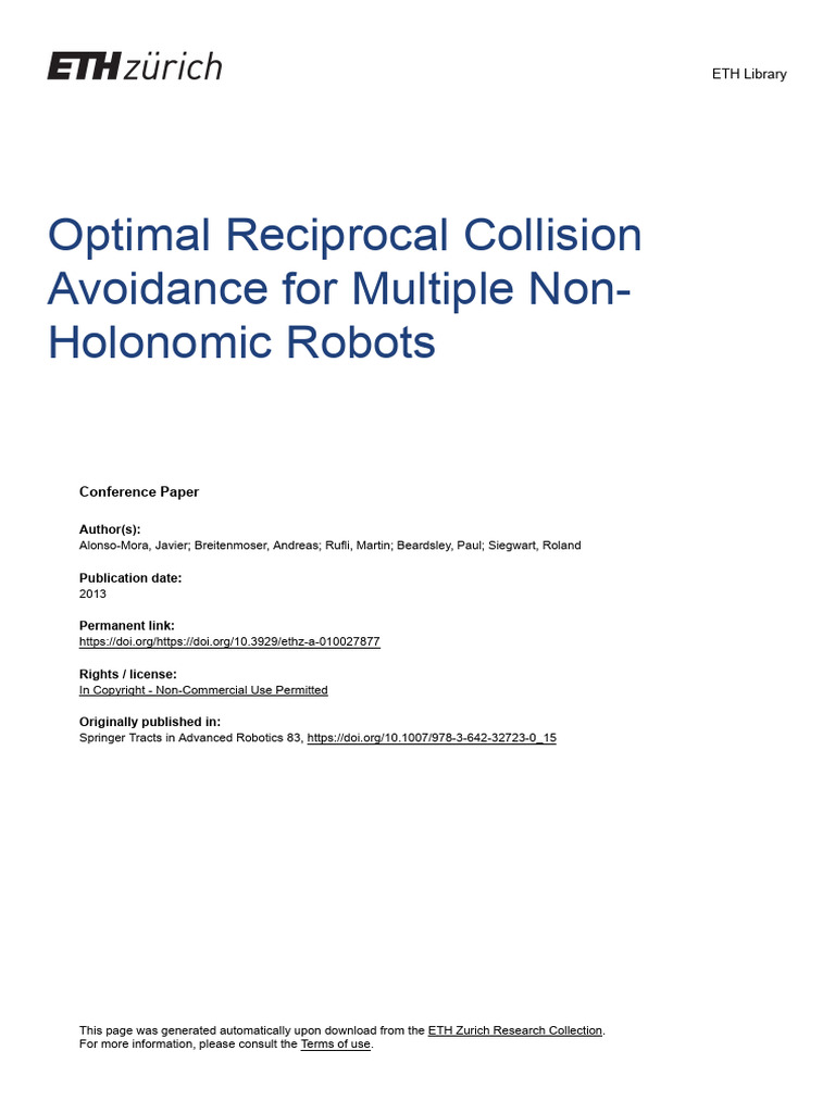 Optimal Collision Avoidance for Robots | PDF | Kinematics | Applied And ...