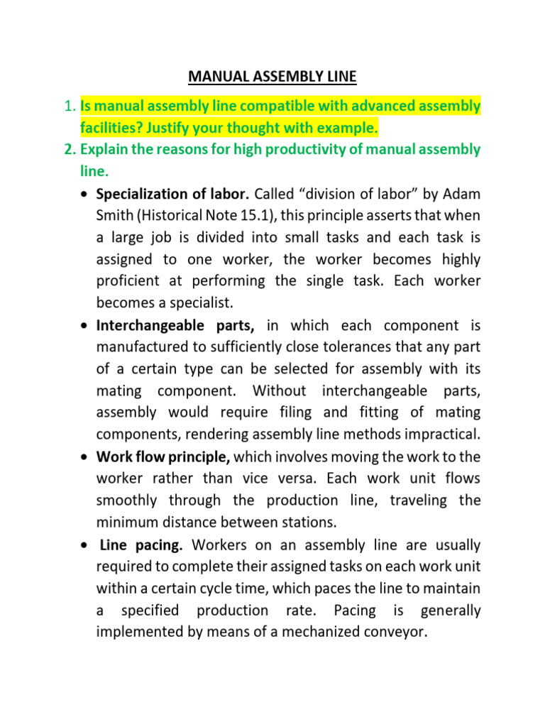 Manual Assembly Line Efficiency Factors | PDF | Type I And Type Ii ...