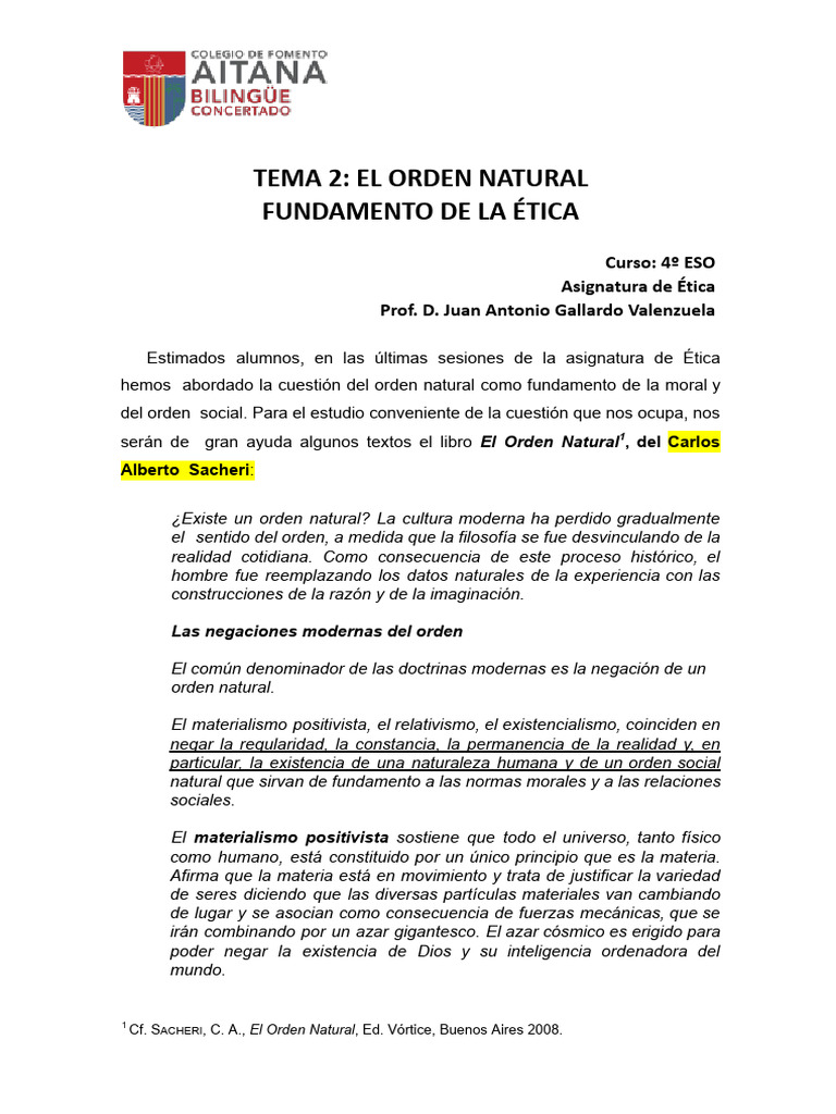 Orden Natural y Ética en la Moralidad | PDF | La Ley natural | Relativismo