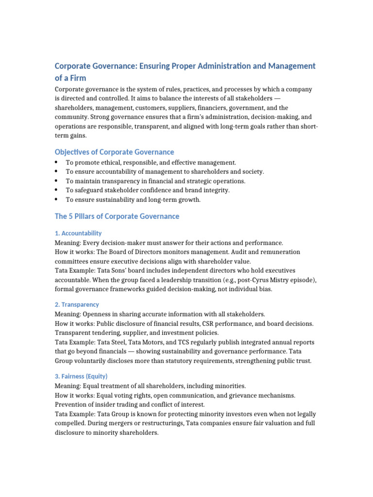 Corporate Governance: Key Principles Explained | PDF | Corporate ...