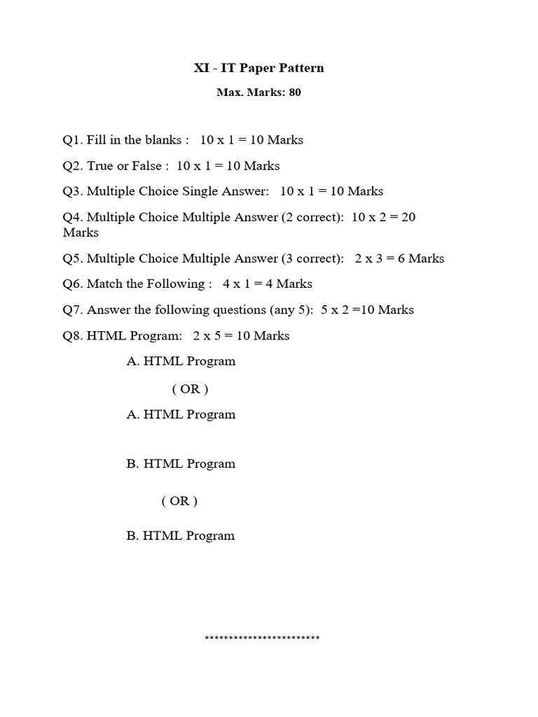 IT Paper Pattern - XI | PDF