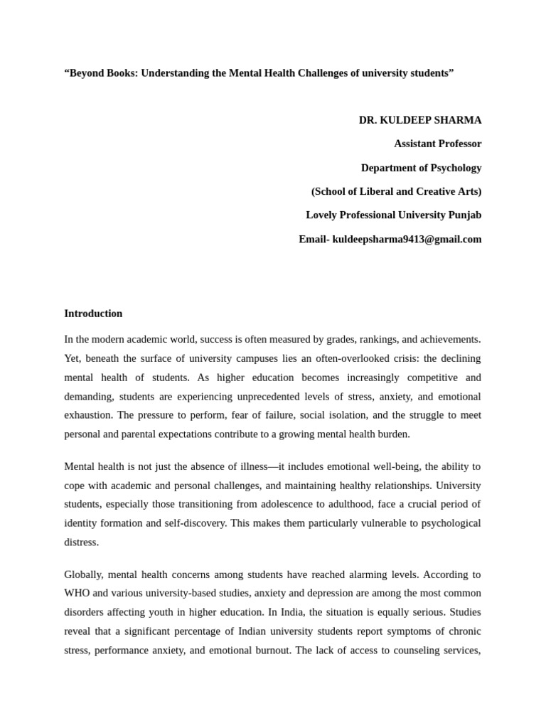 Mental Health Challenges in University Students | PDF | Mental Health ...