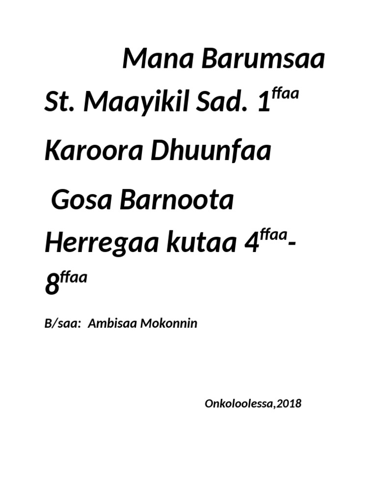 Karoora Dhuunfaa Barnoota Herregaa | PDF