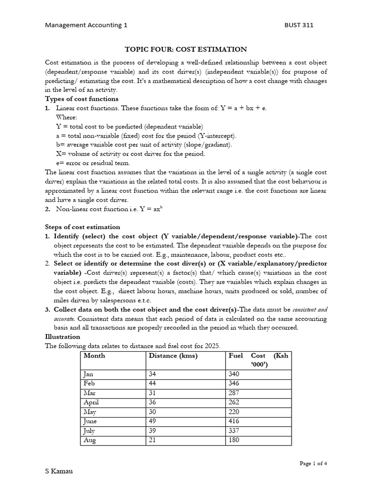 Cost Estimation in Management Accounting | PDF | Errors And Residuals ...