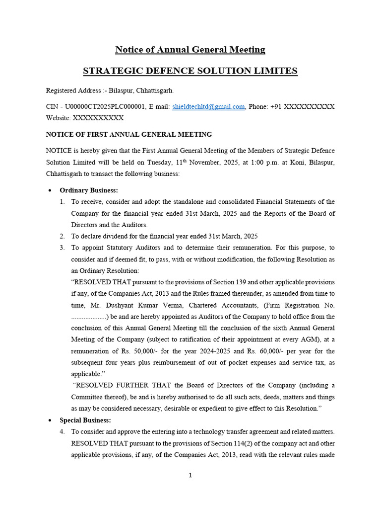 AGM Notice D PDF | PDF | Joint Venture | Board Of Directors
