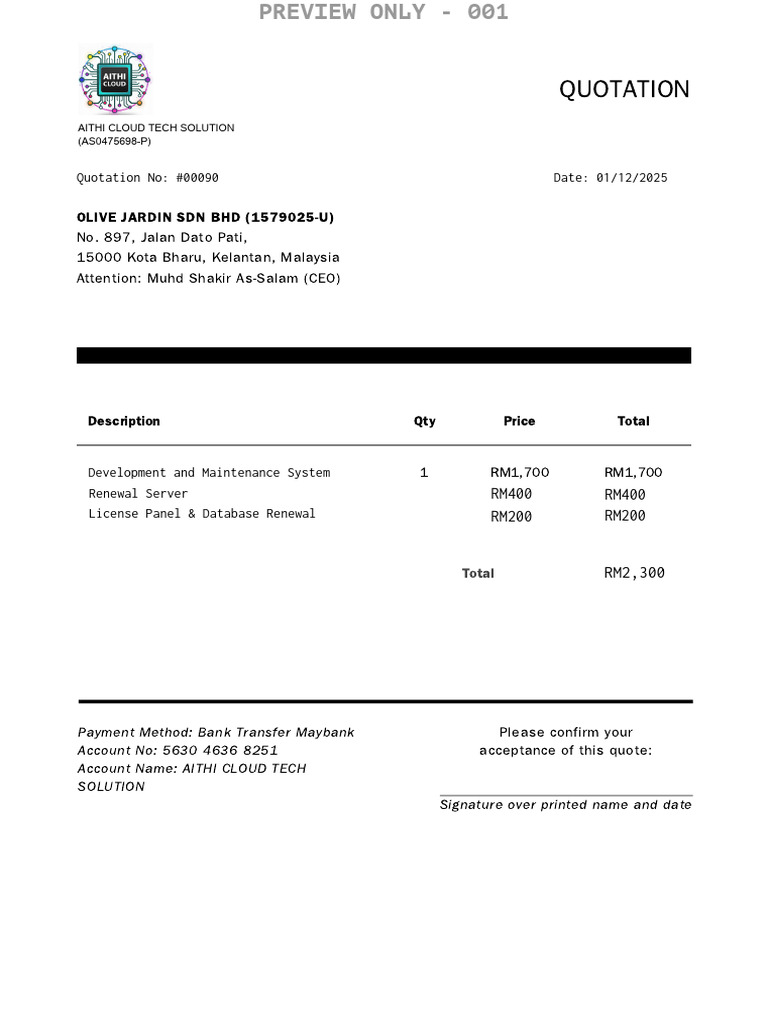 AITHI Cloud Tech Quotation #00090 | PDF