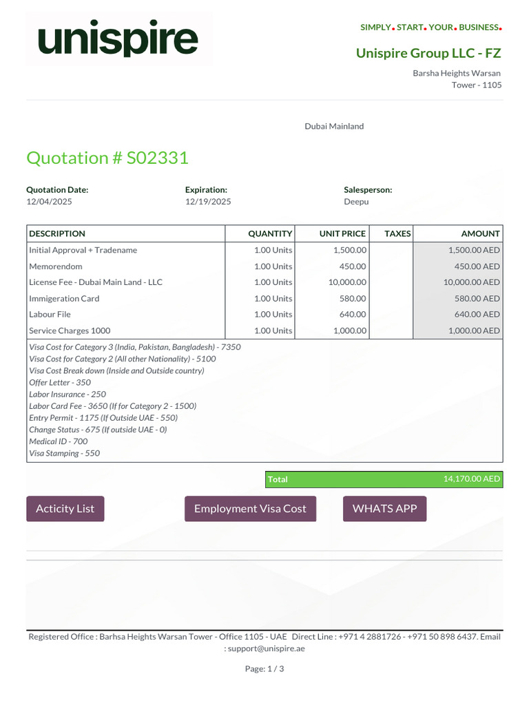 Dubai Mainland Business Quotation S02331 | PDF | Credit Card | Money