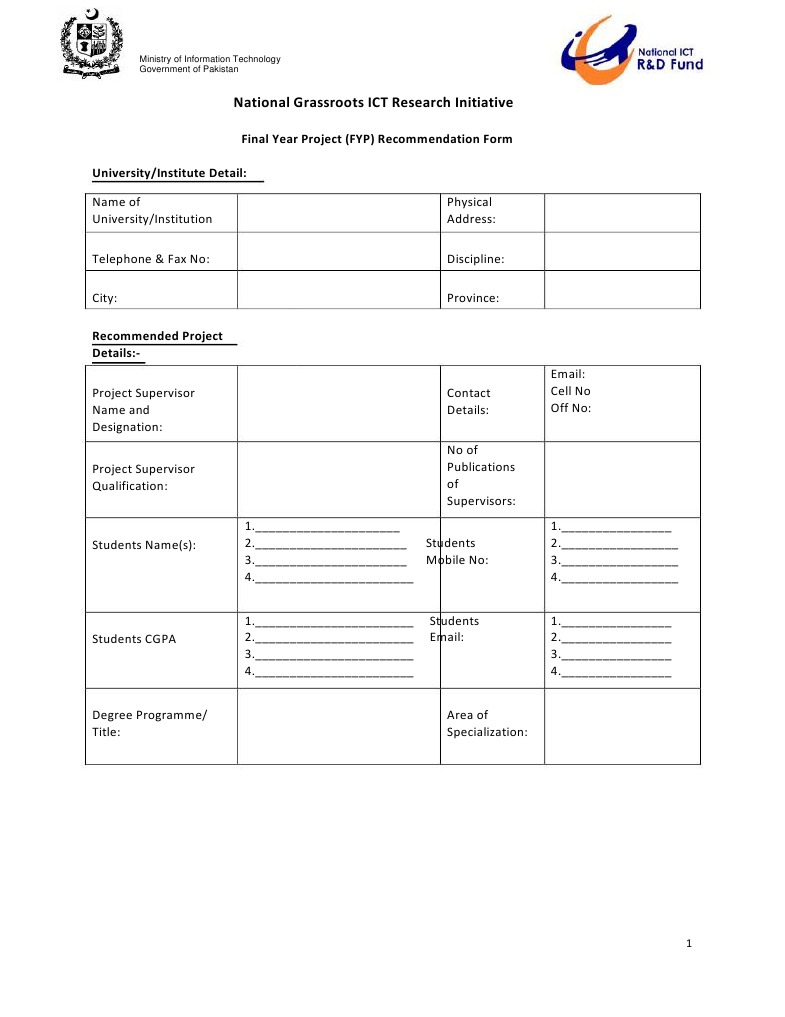 National Grassroots ICT Research Initiative: Final Year Project (FYP ...