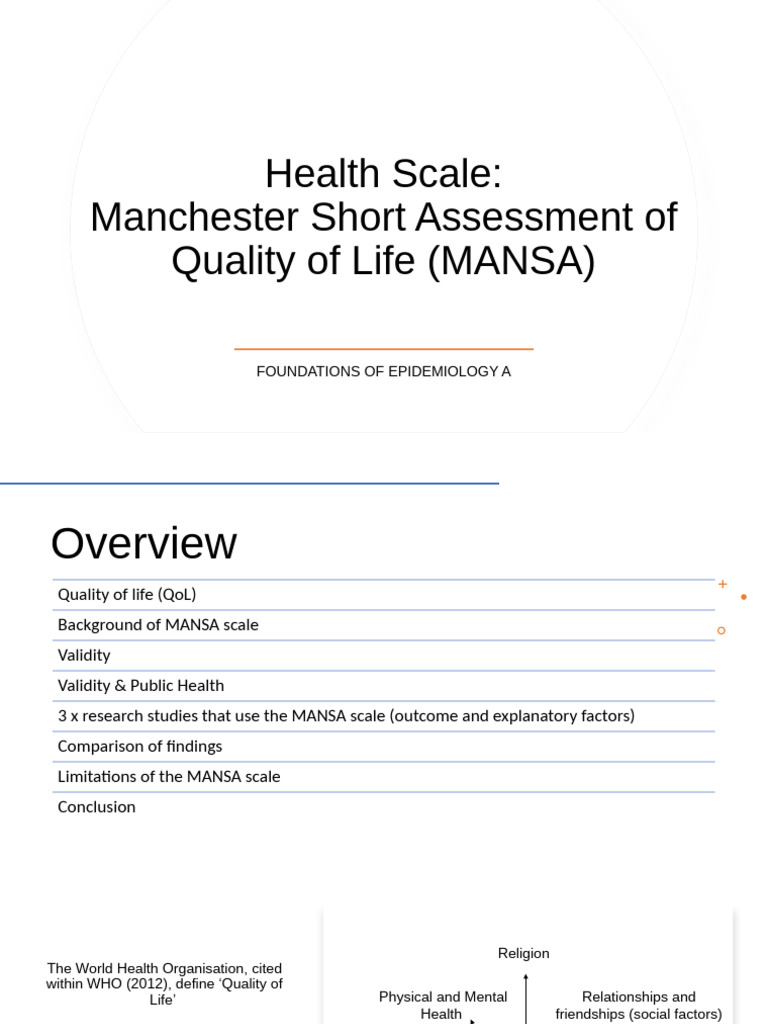 MANSA Scale: Assessing Quality of Life | PDF | Quality Of Life ...