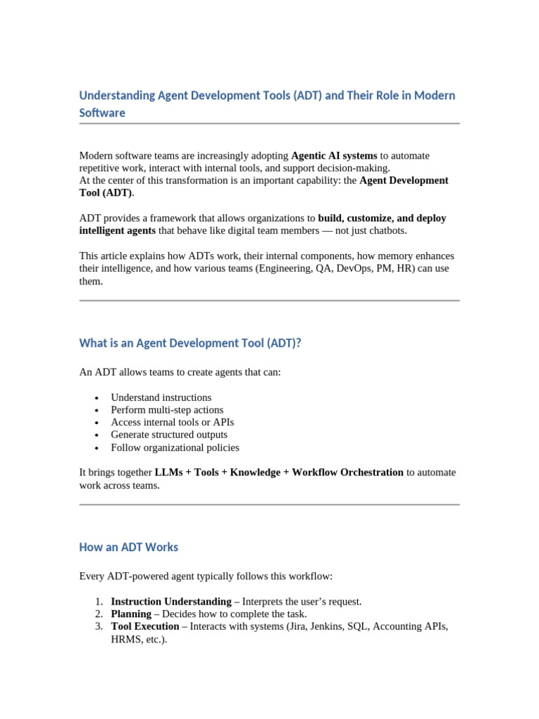 Agent Development Tools Explained | PDF | Memory | Workflow