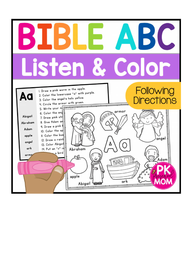 Bible ABC Listen and Color Worksheets | PDF