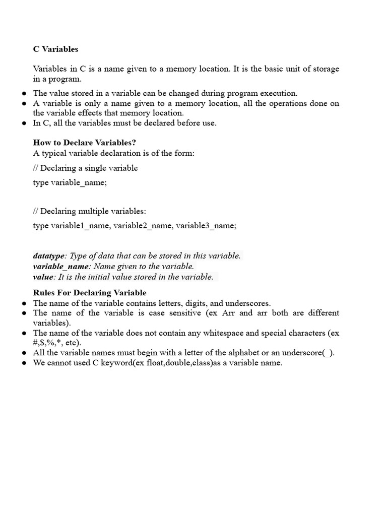 C Programming Variables and Data Types | PDF | Integer (Computer ...