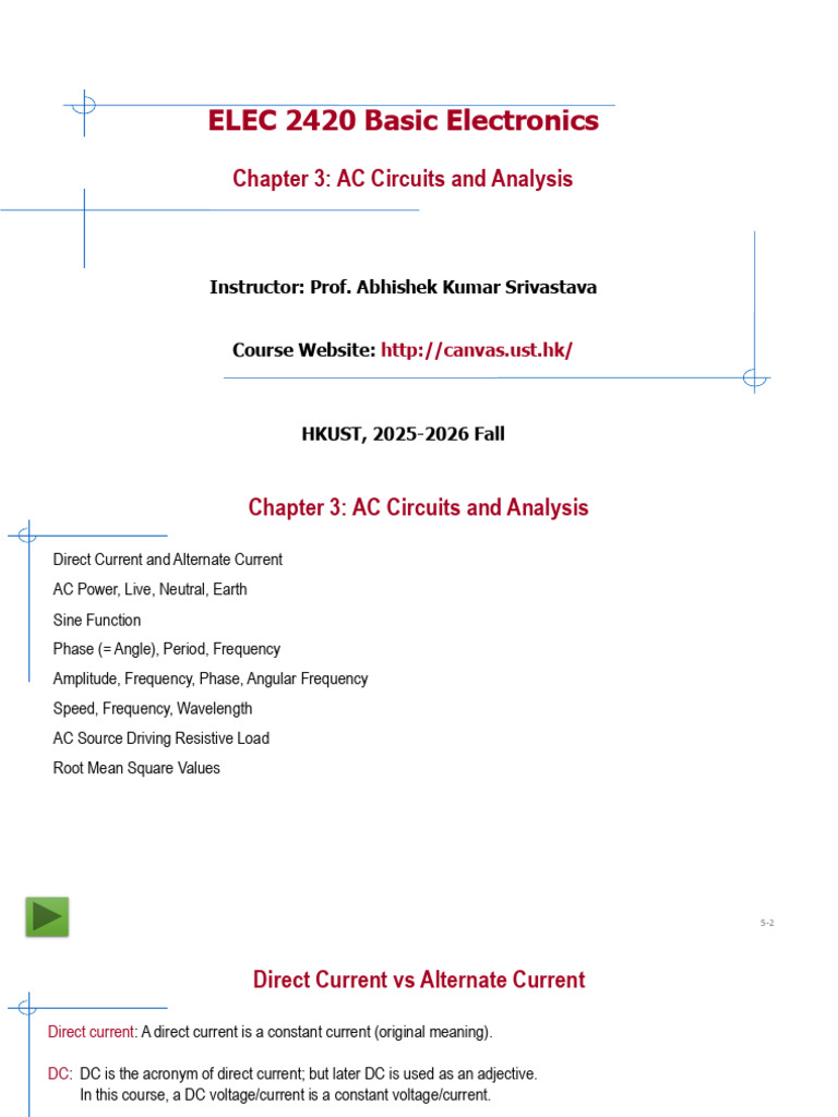 ELEC2420 3 AC Analysis | PDF | Hertz | Alternating Current