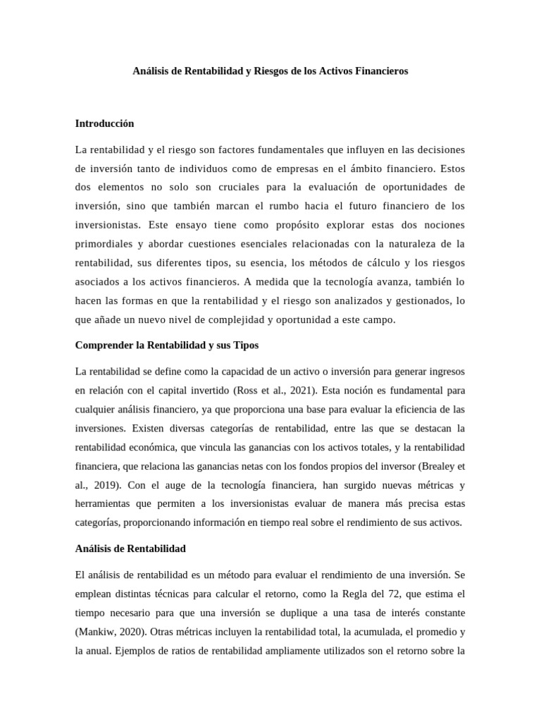 Rentabilidad y Riesgos Financieros | PDF | Inversiones | Rentabilidad ...